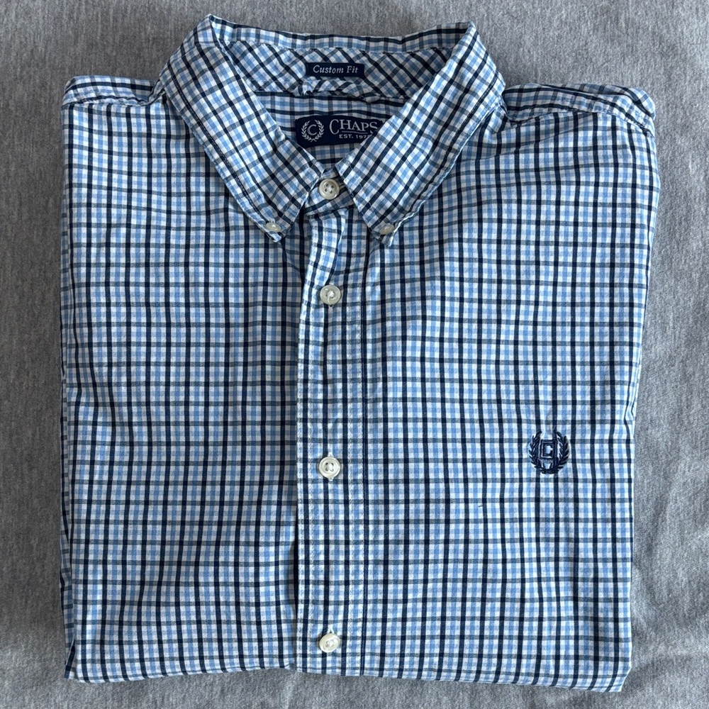 Chaps Blue and Navy Plaid Check Men's Long Sleeve Shirt Size 2XL